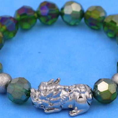 Chuỗi tay Pha Lê Xanh Đa Sắc cắt giác 10 ly Mix Tỳ Hưu inox 2 Bi VFLGXTHTRHB10 - Chuỗi tay thời trang phong thủy