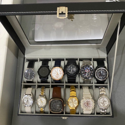 Hộp Đựng Đồng Hồ 12 Cái SAIKE S109 Vỏ Da Màu Đen Lót Xám