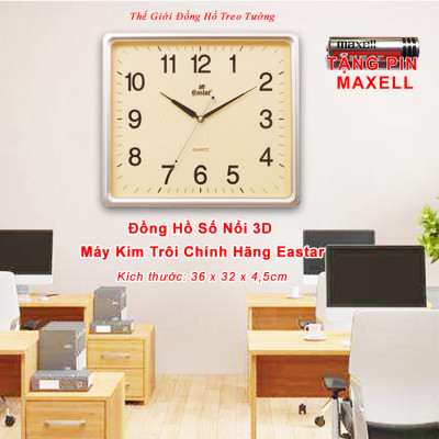 Đồng Hồ Treo Tường Cao Cấp EASTAR Mặt VÀNG Viền MỎNG – Máy KIM TRÔI – Số Nổi 3D – Tặng Pin Maxell – BH 1 Năm