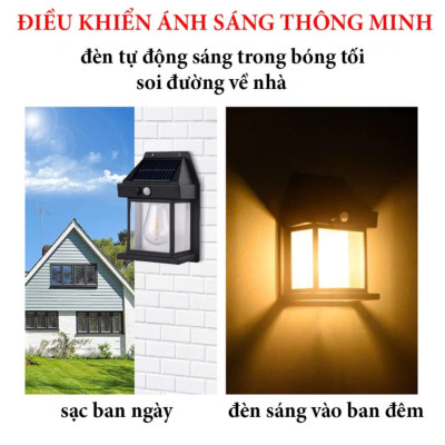 Đèn sân vườn năng lượng mặt trời cảm biến chuyển động, cảm biến ánh sáng tự động bặt tắt, đèn mặt trời