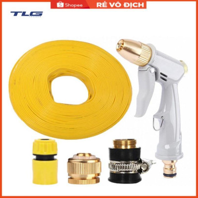 Bộ dây vòi xịt nước tưới cây rửa xe,tăng áp 3 lần, loại 7-10m (cút nhựa nối đồng nhựa) 206846