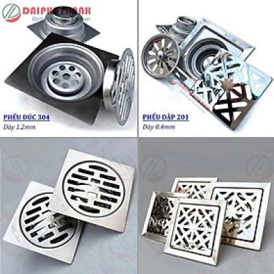 Hố Ga Phểu Thoát Sàn Inox 201 Hoặc SUS304 Nhiều Mẫu - Nhiều kích thước vuông 10cm, 12cm và 15cm