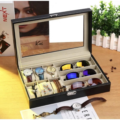 Hộp Đựng Đồng Hồ Và Mắt Kính Bọc Da PU Kích Thước 33x20x8cm