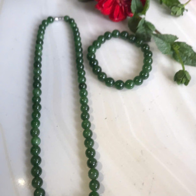 Bộ Vòng Chuỗi Đeo Cổ 8li Và Vòng Tay 9li5 Đá Ngọc Phật Xanh tự nhiên đẹp hay ngọc bích Màu xanh ngọc bích bóng đẹp món quà tặng Mẹ tặng cho mình và người thân nữ đeo đẹp ý nghĩa ạ