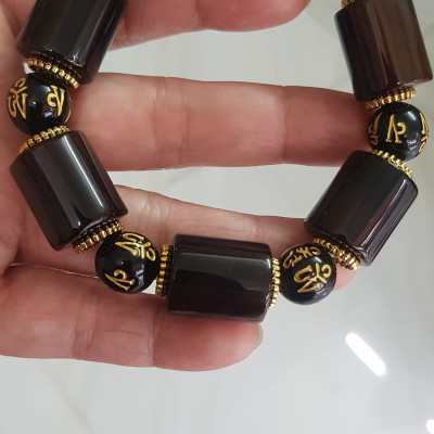 Vòng tay nam mã não nâu mix tây tạng kiểu hạt ống vuông tròn Size vòng 15mm đẹp ạ Ý nghĩa mang năng lượng tích cực may mắn cát tường cho gia chủ ạ