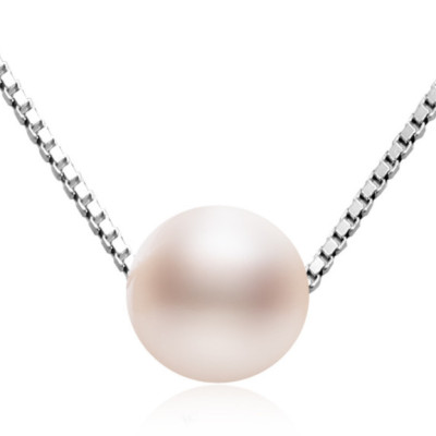 Vòng cổ ngọc trai tròn nước ngọt và bạc VC101
