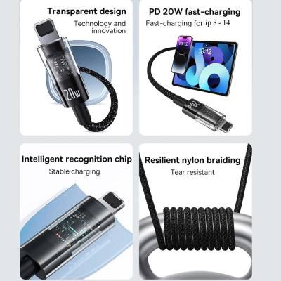 Cáp sạc nhanh và truyền dữ liệu Type C to iP 20W Baseus Gem Charging Cable - Hàng chính hãng