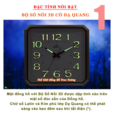 Đồng Hồ Treo Tường Cao Cấp EASTAR Có DẠ QUANG Hình Vuông Cách Điệu - Máy KIM TRÔI NHẬT - Số Nổi 3D - Tặng Pin Maxell - BH 1 Năm