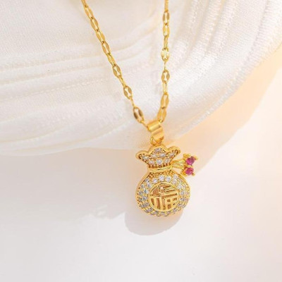 Dây chuyền trang sức OYJR cho phụ nữ, titan không rỉ, thời trang Trung Quốc, vòng cổ có túi phúc