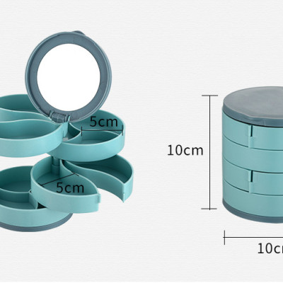Hộp đựng trang sức 4 tầng khay xoay 360 độ có gương nhỏ gọn - HENRYSA