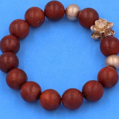 Chuỗi đeo tay Gỗ Đỏ 12 ly mix Bông Sen inox vàng hồng VGOHSHBH12 - Vòng tay hoa sen inox 304