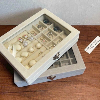 Hộp Đựng Đồ Trang Sức Mặt Kính Bọc Nhung Mềm Chống Bụi - Hàng Chính Hãng MINIIN