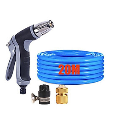 Bộ dây và vòi xịt  tăng áp rửa xe tưới cây 20M (cút đồng nối nhựa đen) 206817