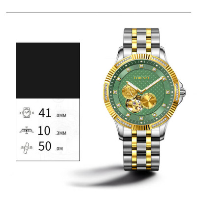 Đồng hồ nam chính hãng LOBINNI L19006-1 Kính sapphire,chống xước,Chống nước,BH 24 tháng,Máy cơ (Automatic) ,dây da xịn