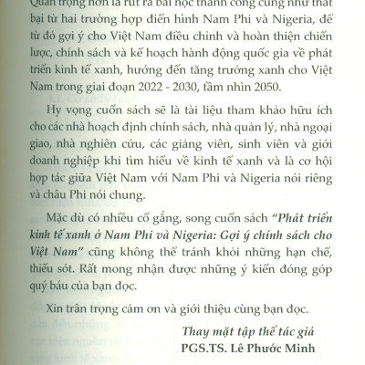 Phát Triển Kinh Tế Xanh Ở Nam Phi Và Nigeria: Gợi Ý Chính Sách Cho Việt Nam (Sách chuyên khảo) - PGS. TS. Lê Phước Minh chủ biên