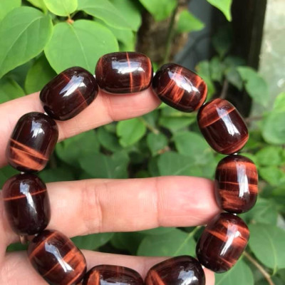 Vòng tay Nam Đá Thạch Anh Mắt Hổ Đỏ Nâu Lu Bóng Đẹp Size hạt 13mmx Dài 18mm  Nam mệnh Hoả Thổ  100% đá thiên nhiên tốt sức khỏe hợp mệnh tốt cho công việc