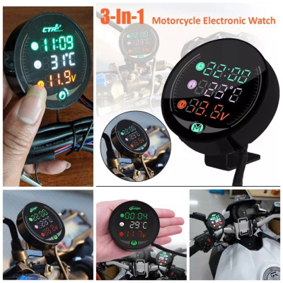 Đồng Hồ Xe Máy Báo Giờ 3in1 Báo Nhiệt Độ, Vôn Ắc Quy Mẫu Mới Loại Tốt, ĐÈN TRANG TRÍ , ĐỒNG HỒ TREO TƯỜNG
