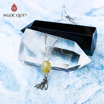 Dây chuyền bạc mặt lu thống thạch anh tóc vàng mệnh thủy, kim - Ngọc Quý