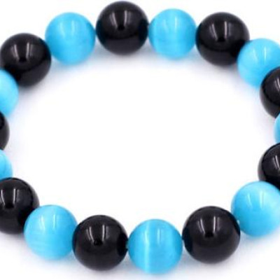 Chuỗi tay Đá Mắt Mèo Xanh Biển mix Thạch Anh Đen size 10 ly - Vòng tay size vừa phù hợp cho nữ