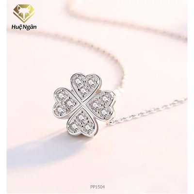 Combo dây chuyền và khuyên tai bạc Ý 925 Huệ Ngân - Cỏ bốn lá may mắn PP1504-RYE140726