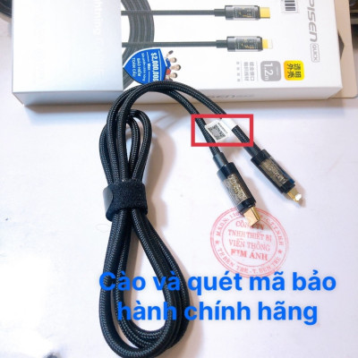 Cáp Pisen Quick Ice Cry.stal PD Type-C to L Explorer 1200mm ( QC-TC01-1200) trong suốt, dây dù chống rối, hàng chính hãng