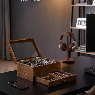 Hộp đựng đồng hồ gỗ Songmics 2 tầng - Đẳng cấp châu Âu Hàng chính hãng