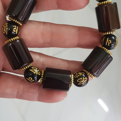 Vòng tay nam mã não nâu mix tây tạng kiểu hạt ống vuông tròn Size vòng 15mm đẹp ạ Ý nghĩa mang năng lượng tích cực may mắn cát tường cho gia chủ ạ