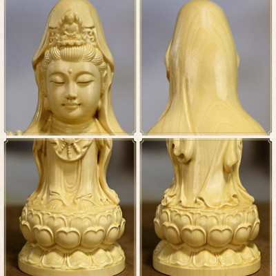 Tượng Phật Quan Âm Như Ý đứng bằng gỗ Hoàng Dương MSPC210 (cao 21 cm)