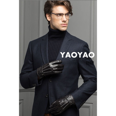 Bao tay da nam YAOYAO BHY8597L Găng tay nam da cừu lót len, cúc bấm điều chỉnh ôm tay.