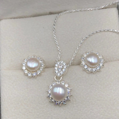 Combo Dây Chuyền Hoa Tai Dây Xoắn Kép Và Ngọc Trai Nuôi Đính Đá Cao Cấp Chính Hãng BẠC HIỂU MINH BCB005