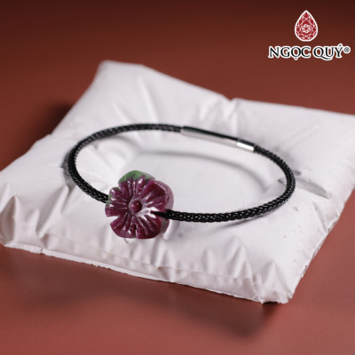 Vòng tay dây thép khắc hoa đá ruby nam phi 14x6mm,  dây thép 15cm mệnh hỏa, thổ - Ngọc Quý Gemstones