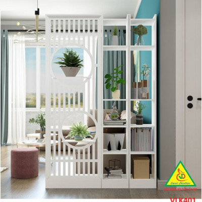 Vách ngăn liền kệ, vách ngăn phòng khách nhà bếp gỗ MDF VLK401