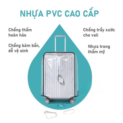 Túi Trùm Chống Xước Cho Vali Cao Cấp Áo bọc, bao bọc vali trong suốt chống trầy xước khi vận chuyển (Size 20ich).