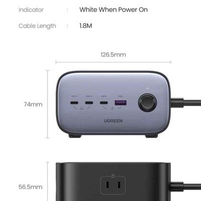 Ugreen UG60167CD270TK 100W 1.8M Bộ sạc nhanh DigiNest Pro gồm 3 cổng USB-C + USB-A cáp nguồn dài 1.8M chuẩn cắm EU - HÀNG CHÍNH HÃNG
