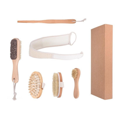 Bộ 5 Bàn Chải Tắm Cán Gỗ Tự Nhiên Làm Sạch Da, Chà Lưng Tắm Tẩy Tế Bào Chết, Gậy Tắm Massage Cơ Thể Body Cực Sạch Loại I