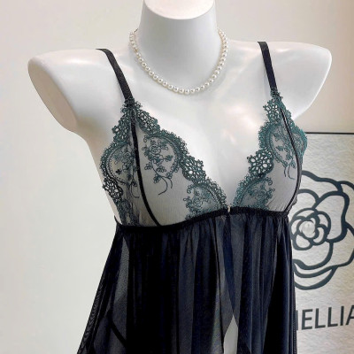 Váy Ngủ Ren Xuyên Thấu Viền Hoa Quảng Châu Cao Cấp Kèm Chip Lọt Khe Sexy