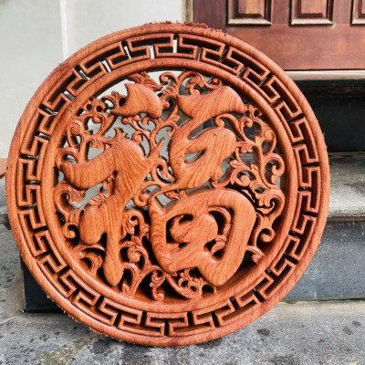 TRANH ĐIÊU KHẮC CHỮ PHÚC BẰNG GỖ HƯƠNG ĐÁ MẶT TRÒN 40 DẦY 4CM