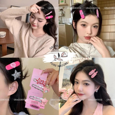 Set kẹp tóc mái Handmade dễ thương 6pcs/vỉ chữ Min/ CHA/ Wang/ Hình Trái TIm