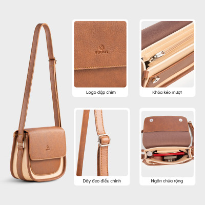 Túi Yuumy ( Thời trang nữ phối nắp gập size 21 - Túi đeo chéo da Bergen YN273 )