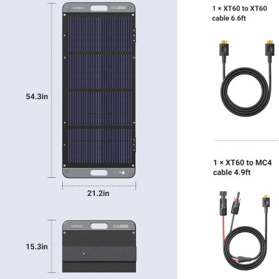 Ugreen UG15113SC100TK 100W chuẩn cắm kết nối Type XT60 Tấm panel năng lượng mặt trời có thể xếp gọn dùng cho trạm sạc 600w 1200w 2200w Gs600 gs1200 - HÀNG CHÍNH HÃNG