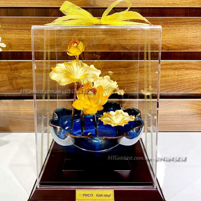 Chậu hoa sen dát vàng (22x22x17) MT Gold Art- Hàng chính hãng, trang trí nhà cửa, quà tặng dành cho sếp, đối tác, khách hàng.