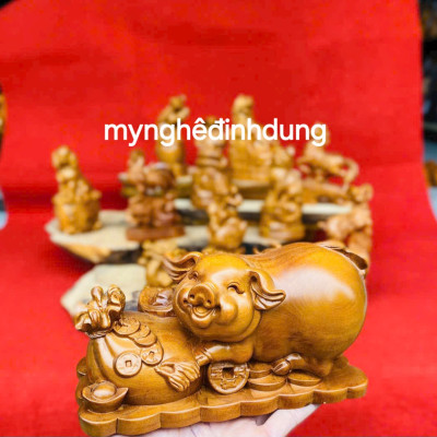 Bộ tượng 12 còn giáp phong thủy bằng gỗ bách xanh thơm nức cao 20cm 