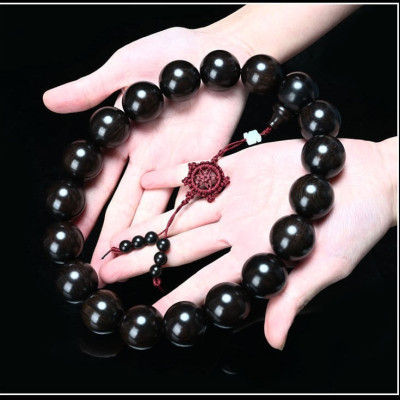 Chuỗi hạt niệm phật loại lớn, gỗ mun sừng châu phi, dùng để niệm phật, treo trong xe ô tô, KÈM TÚI NHUNG BỒNG LAI