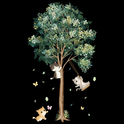 Sticker Giấy Dán Tường Decal Dán tường Tranh Dán Tường Trang Trí Tường Mẫu Mèo Chơi Xích Đu ZDB-2153