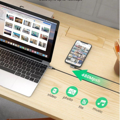 Ugreen UG60763US305TK 1M MFI đầu lightning bẻ 90 độ cáp USB type C ra Lightning bọc nhôm chống nhiễu màu đen - HÀNG CHÍNH HÃNG