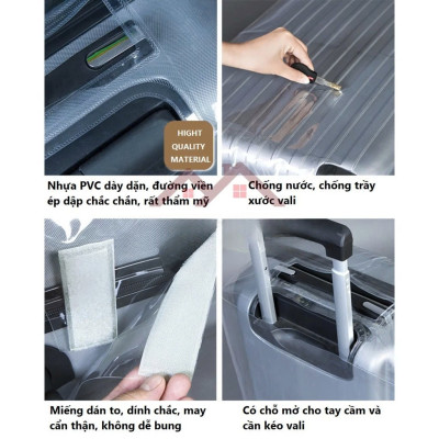 Túi Trùm Chống Xước Cho Vali Cao Cấp Áo bọc, bao bọc vali trong suốt chống trầy xước khi vận chuyển (Size 20ich).