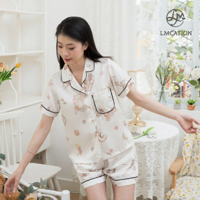 Đồ bộ tencel LMcation - Áo Pijama LMcation & Quần đùi mặc nhà LMcation - hoa tiết hoạt hình