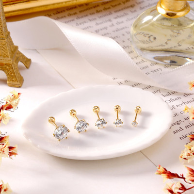 Khuyên Tai Nụ 6 Chấu Vàng 14KY Đính Đá CZ trắng - MOON Jewelry