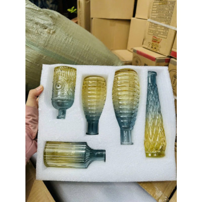 Sét 5 Lọ Hoa Thủy Tinh Basic Phong Cách Bắc Âu Sang Trọng Màu Ombe - HÀNG CHÍNH HÃNG MINIIN