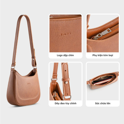 Túi Trita ( Thời trang nữ phối họa tiết viền chỉ size 21 - Túi đeo vai da RHN256 )